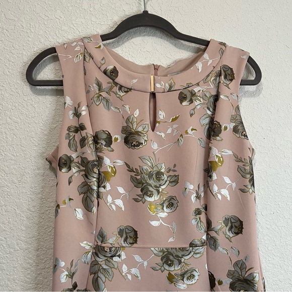 Enfocus Studio Pink Silver Floral Sleeveless Back Zip Midi Dress Womens Size 10 - Picture 2 of 12